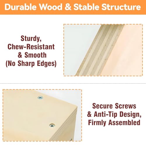 Wooden Rabbit Nesting Box, Small Animal Hutch Hideout, Breeding Shelter & Burrow Den Alternative for Rabbits, Guinea Pigs, Chinchillas or Other Small Pets(16x11x11 in)