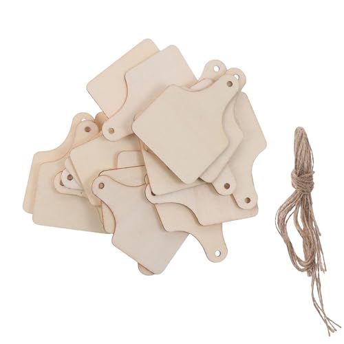 40Pcs Unfinished Wooden Cow Ear Tags Cutouts with Ropes,Farmhouse Blank Hanging Cow Tags for DIY Craft,Home Party Christmas Decor