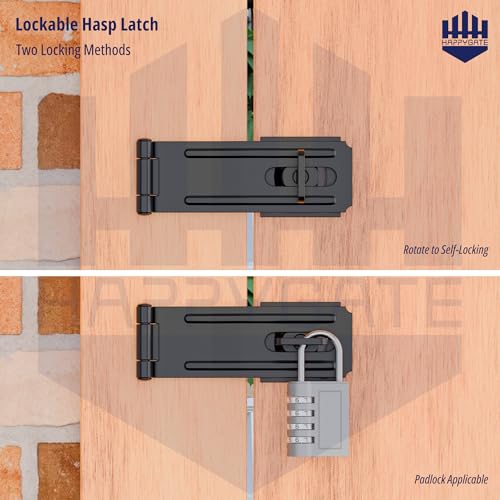 Swivel Staple Safety Hasp Latch Lock, Stainless Steel Padlock Hasp Door Lock Latch Hardware, Brushed Finish Clasp Hasp Lock Latchs for Fence, Shed, Gate, Cabinet, Pet Cage, Black, 1pcs - color: Black