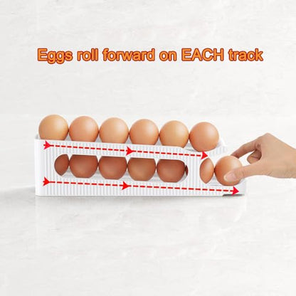 Sotfamily Egg Holder for Fridge, 2 Tiers, Egg Roller for Eggs 12 Count | Auto Rolling Egg Storage Organizer for Refrigerator, Slim Space Saving Container, Dispenser - size: 2 Tiers