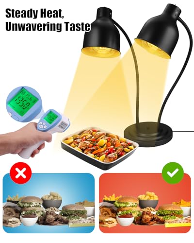 Food Heat Lamp, Heating Lamp with Flexible Arm, 250W Bulb x 3-5000 Hours Rated, Commercial Food Warmers for Buffet, Parties, Fast Food, (Black) - color: Black, size: Double-Head