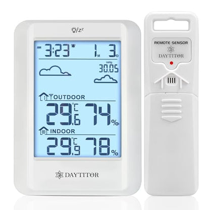 Outdoor Thermometer Weather Station Wireless, White | High Precision Temperature Humidity Gauge Monitor, 330ft Range Remote Sensor, Digital Hygrometer, Waterproof