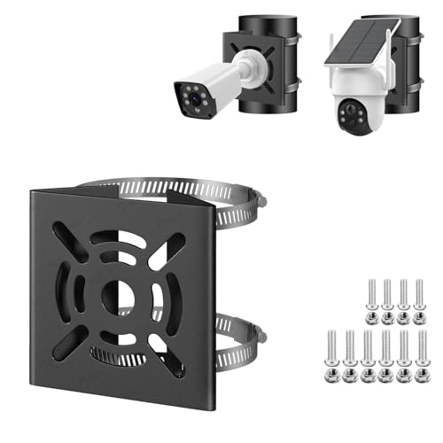 ZT-NET Universal Vertical Pole Mount for Security Camera, Solid Metal Mounting Corner Bracket with 2 Loops, Suitable for CCTV Cameras, LED Wall/Stage Lights, Solar Panels, Black Pole Brackets