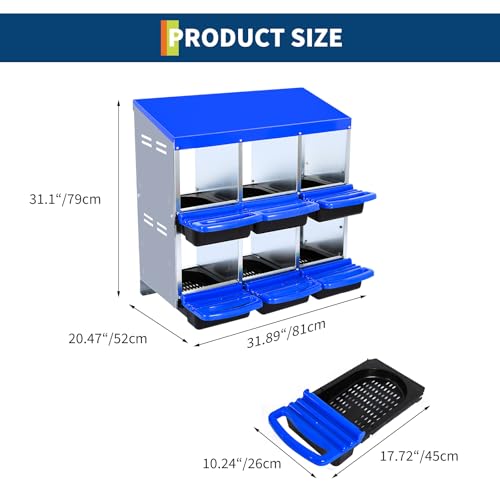 Chicken Nesting Box with Roll Away Design, 2-Layer Hen Nesting Boxes with Legs and Removable Lid, Easy Egg Collection, Cleanable Pull-Out Roosting Box for Chickens - color: Blue, size: 6 holes