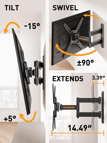Perlegear Full Motion TV Wall Mount for Most 26–50 Inch TVs, Max VESA 300 x 300mm, TV Monitor Wall Mount Bracket with Rotation, Swivel, Tilt, Extension and Leveling Adjustment, Holds up to 55 lbs - size: for 26-50 inch TVs