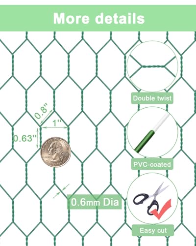 Garden Poultry Green Chicken Wire - 16.5 '' × 236 '' Chicken Wire Floral for Crafts, Garden Fence Animal Barrier, 1 inch Mesh Poultry Netting Fence, Pet/Rabbit/Chicken Wire Fencing - size: 16.5 inch × 19.7 Ft