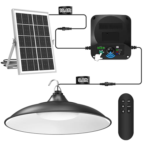 Solar Shed Lights Indoor Outdoor, 3200LM Motion Sensor Pendant Light Daytime Available with Remote & Button Control, IP65 Waterproof 4 Lighting Modes for Barn Garage Gazebo Chicken Coop Shop - 1 Pack - size: 1 Pack