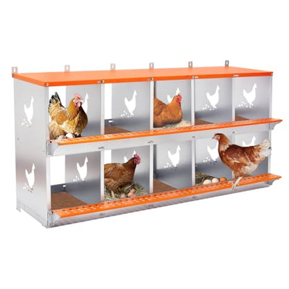 Heavy-Duty Wall-Mounted Metal Nesting Box for Backyard Chickens and Ducks with Ventilation and Easy Egg Access (10-Orange)