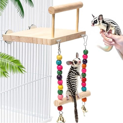 Multi-Functional Small Animal Swing Toy with Apple Wood Chewing & Climbing Rings - Exercise Platform for Hedgehogs, Squirrels, Sugar Gliders, Parrots, Rodent Cage Accessories (1Pcs)