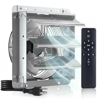 Amico 12 Inch Shutter Exhaust Fan with Remote,Energy Efficient &Quiet 25W DC Motor 1200 CFM Wall Mount Ventilation Fan for Garage,Greenhouse,Attic&Chicken Coop,9-Speed Adjustable,Plug In,Timer,FCC - size: 12 inch