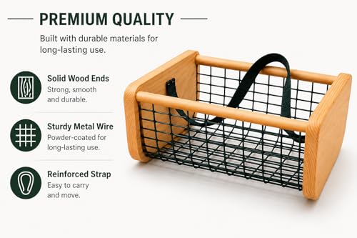Garden Hod Harvest Basket – Wood & Wire Harvest Basket for Collecting Vegetables, Fruits, Flowers & Eggs, Rustic Farmhouse Basket with Solid Wood Ends for Garden, Kitchen Storage & Decorative Display