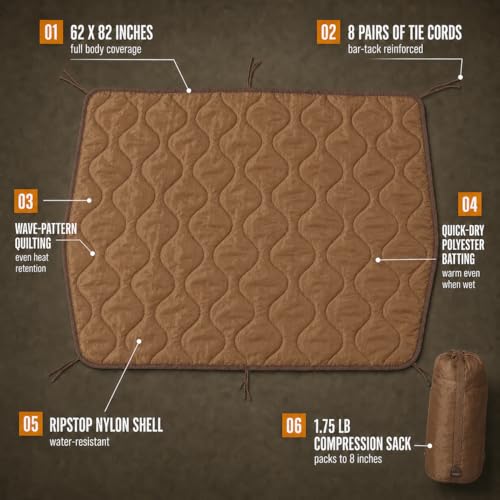USGI Industries Military Woobie Blanket | Poncho Liner for Campers, Preppers & Veterans | 62x82 in, 1.75 lb, Water-Resistant | 5 Tactical Colors | Compression Bag - color: Coyote Brown