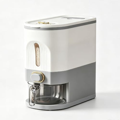 Gagee 11 Lbs Rice Dispenser with Measuring Cup | Pet Dog Cat Food Dispenser, Kitchen and Pantry Organization, For Sugar, Cereal, Flour, Grain, Coffee Beans Storage - color: 11 White