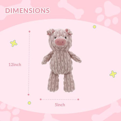 Linzy Plush Pig Dog Toy, Soft Squeaky Chew Toy for Small Medium Large Dogs, Pink, Interactive Pet Toy, 12 Inch
