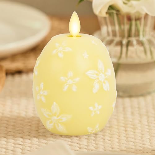 Luminara Flameless Candle Crystal Beads Glitter Sphere, Unscented Real Wax LED Candle, Timer, Holiday Decoration Centerpiece (Lemon Chiffon Floral) - color: Lemon Chiffon Floral