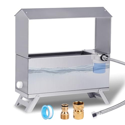 Chicken Waterer 1.5 Gallon Automatic Water Dispenser for Poultry | Chicken Water Feeder with Float Valve Kits | Stainless Steel | With Legs | Anti-Roost Lid | for Ducks, Turkeys, Quail