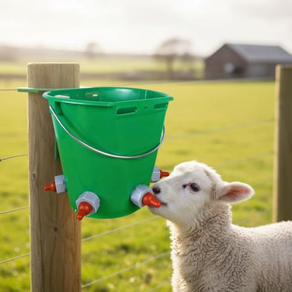 Feed Bucket, 8L Large Capacity Livestock Milk Goat Feeder with Nipple, Green Sheep Feeder & Baby Bottle Bucket for Calves, Lambs, and Kids, 5 Mouth - color: 5 Mouth