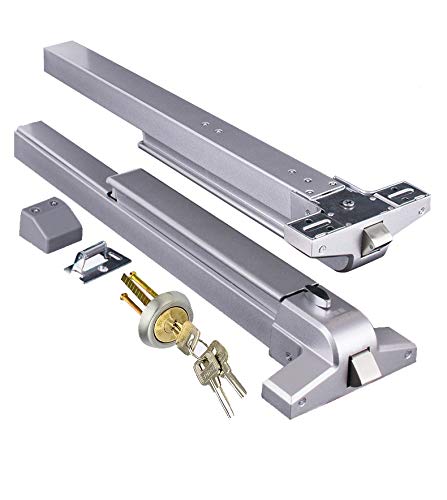 Door Push Bar Panic Exit Device with Exterior Lever Emergency Lock Stainless Steel Commercial Emergency Panic Exit Bar Handle Hardware for Metal Wood Door（6 Keys - color: Without Handle