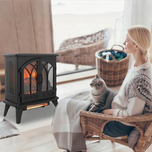 24" Electric Fireplace, Freestanding Fireplace Heater w/Realistic Flame, Remote, Timer, Adjustable Brightness, Thermostat, Overheating Protection, 1500W, Black - size: 24" (Dynamic Flames)