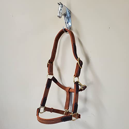 Vibrania Leather Horse Halter in Two Tone Double Layer Super Soft Premium Distressed Leather with Solid Brass Hardware (Oversize, Tan) - color: Tan, size: Oversize