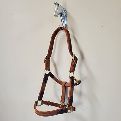 Vibrania Leather Horse Halter in Two Tone Double Layer Super Soft Premium Distressed Leather with Solid Brass Hardware (Oversize, Tan) - color: Tan, size: Oversize