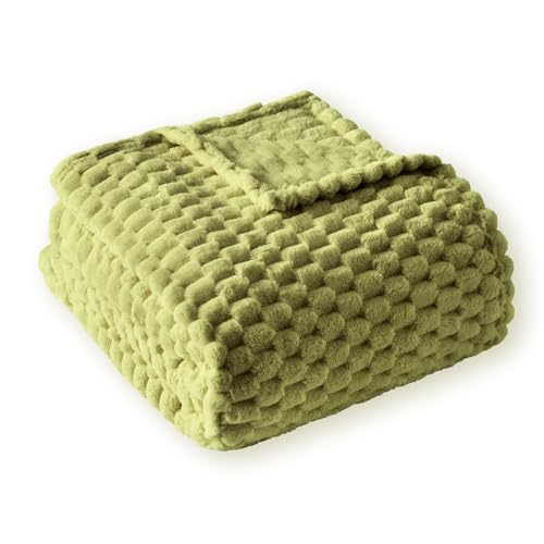 PLEASANT BOULEVARD Fleece Throw Blanket for Couch with 3D Turtle Shell Jacquard Soft Blanket, Fuzzy Blanket for All Seasons 108x90 Inches, SAGEGREEN - color: Sagegreen, size: 108x90in