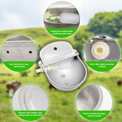 Automatic Cow Drinking Water Bowl Stainless Steel Animal Dispenser Waterer | Automatic Livestock Drinking Water Bowl with Float Valve Drainage Hole,with 3/4'' Hose & Screws