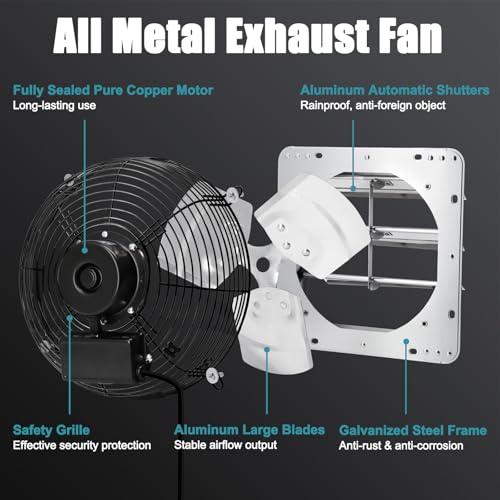 14 Inch Shutter Exhaust Fan with Speed Controller and 1.8M Power Cord for Garage, Greenhouse, Attic, Chicken Coop, Shop, Shed, Basement, 1088 CFM 1450 RPM Industrial Wall Mounted Ventilation Fan - size: 14 Inch Exhaust Fan