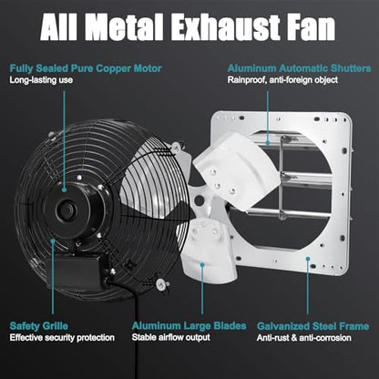 14 Inch Shutter Exhaust Fan with Speed Controller and 1.8M Power Cord for Garage, Greenhouse, Attic, Chicken Coop, Shop, Shed, Basement, 1088 CFM 1450 RPM Industrial Wall Mounted Ventilation Fan - size: 14 Inch Exhaust Fan