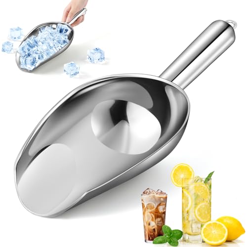 OLESBUR 12oz Stainless Steel Ice Scoop for Freezer – Dishwasher Safe Metal Scooper with Long Handle for Ice Machines, Buckets, Dog Food, Flour, and Canisters – Ideal for Bar, Parties & Weddings - size: 12oz