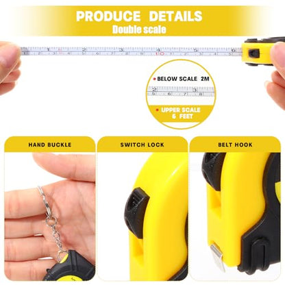 Kigeli 50 Pcs 6ft/2 Meter Mini Measuring Tape Keychains Small Measure Keychain Bulk Set Functional Mini Retractable Measuring Tape Keychains with Slide Lock for Engineer Crafter(Classic,Yellow) - color: Yellow