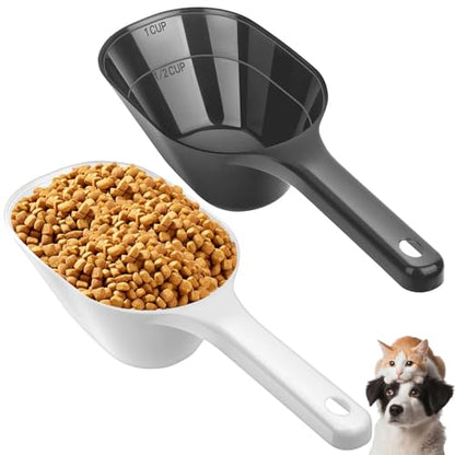 2 Pack Dog Food Scoop, 1 Cup Pet Food Scoop With Measuring Lines (Black and White) - color: Black/White