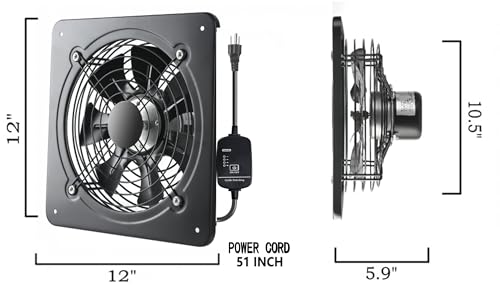 12 Inch 720 CFM Wall Window Mount Exhaust Fan, 1460 RPM Adjustable Speed Industrial Vent Fan - size: 12 Inch