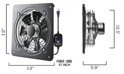 12 Inch 720 CFM Wall Window Mount Exhaust Fan, 1460 RPM Adjustable Speed Industrial Vent Fan - size: 12 Inch