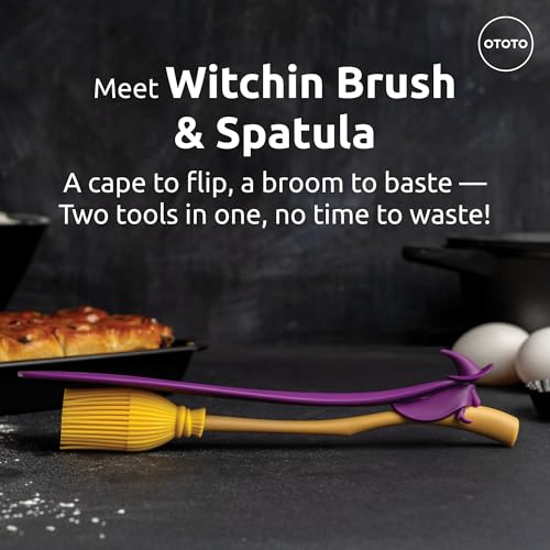 OTOTO Jar Spatula and Pastry Brush - Silicone Heat Resistant and Basting Brush, Cooking and Baking Spatula, Spooky Witchy Gifts, Gothic Kitchen Halloween Gifts, Unique Kitchen Gadgets (Witchin) - color: Witchin