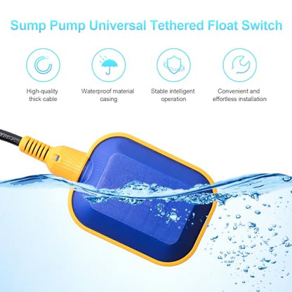 Sump Pump Universal Tethered Float Switch AC 15A 110~250V Piggyback Style Plug with 10 Feet Cord, Used in Sewage Pump, Water Tank, Septic Tank Pump, etc. - style: Water Pumps, Parts & Accessories