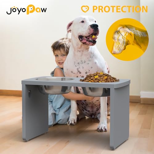 Elevated Dog Bowls, Bamboo Raised Dog Bowl for Large Dogs, with 2 Stainless Steel Bowls (13'' Tall-68oz Bowl, Grey) - color: Grey, size: X Large: 13'' Tall-68 oz Bowl