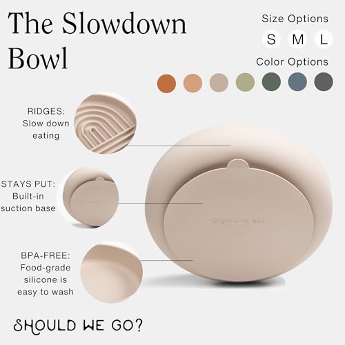 Should We Go? Slow Feeder for Dogs & Puppies, The Slowdown Bowl Silicone Slow Eating, Modern Lick Mat Design, Reduces Gulping, Fits 2 Cups, 7.5” Across x 1.5” Tall, Mealtime Challenge, Medium-Sage - color: Sage - Rainbow Design, size: Medium (7.5” Across