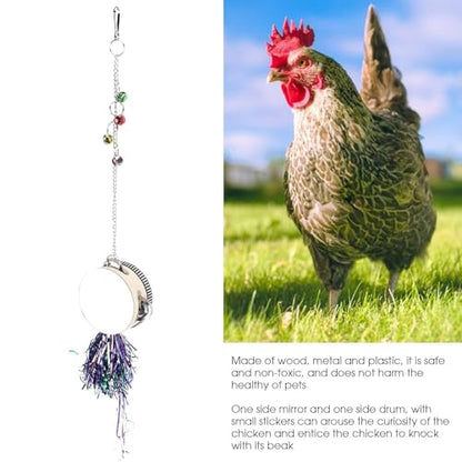 Cyrank Chicken Mirror Toys, Pet Chicken Mirror Drum Toys Chicks Hens Hanging Double Side Playing Toy Hanging Swing Mirror Toys with Bell
