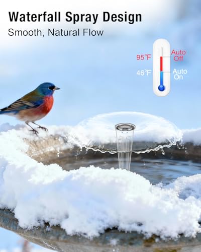500W Bird Bath Heater with Fountain, Outdoor Cast Aluminum Submersible De-Icer with Thermostat, Birds Bath Water Heater for Winter, Chicken Waterer & Pond Heater with 9.8 Ft Cord