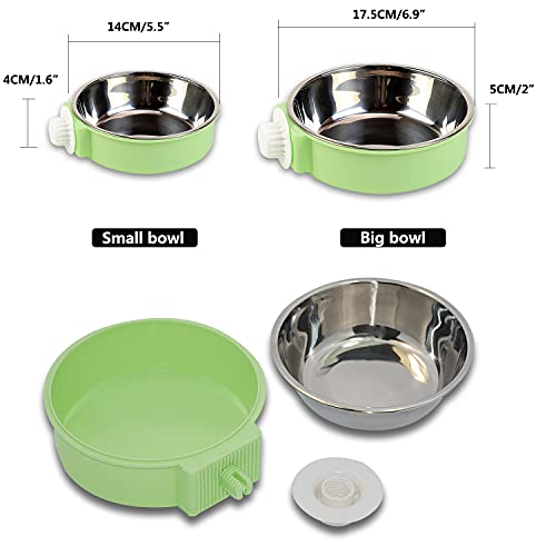 Crate Dog Bowl, Removable Stainless Steel Dog Water Food Feeder Bowls, Cage Cup Bowl for Frenchie Small Middle Dog and cat, Rats,Rabbit - color: Green, size: Large