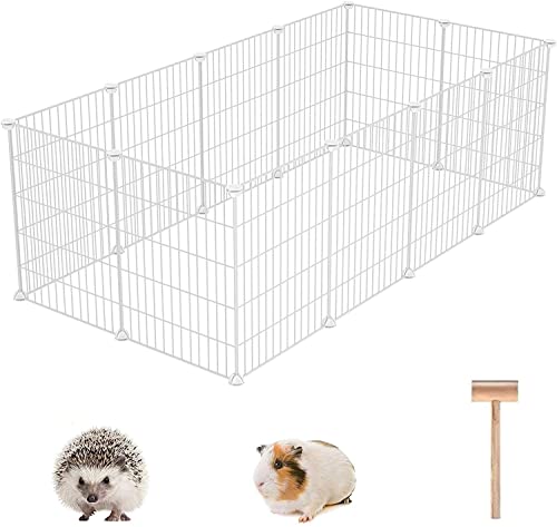 C&AHOME Pet Playpen, Small Animals Supplies, 12 Panels Exercise Playpens Cage, C Grids Portable Yard Fence Indoor, Ideal for Guinea Pigs, Puppy Pet Products, DIY Metal Playpens, 12" × 15" White - color: White, style: 12 Panels
