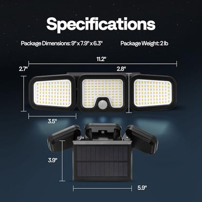 VIVOHOME Solar Flood Lights Outdoor, 256 LED 2500LM Motion Sensor Lights, 3 Adjustable Heads Security Lights, IP65 Waterproof, 270° Wide Lighting Angle Solar Powered Lights for Porch, Yard, 2 Pack - size: Non-Linkable - 2 Pack