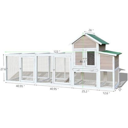 122" Large Chicken Coop with Nesting Box and Run, Outdoor Wooden Poultry Cage with Waterproof Asphalt Roof, Pull-Out Tray, and Ramp, Hen House for 3–6 Chickens, Grey - color: Grey