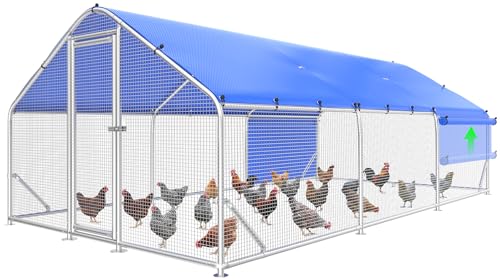 Sino Luban Large Metal Chicken Coop Run with Galvanized Hardware Cloth for 30 Chickens/Ducks, Chicken Runs for Yard with Waterproof Cover, Chicken Enclosure Pen Outdoor, Walk-in Poultry Cage - size: 212.6"L x 106.3"W x 76.8"H
