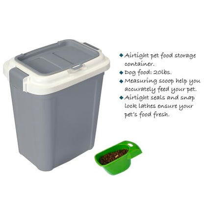 Ashfield & Harkness: Airtight Pet Food Storage Container - 23 Qt, Grey - Holds 20 lbs, Lightweight Bin & Measuring Scooper, Dogs-Cats-Animal Supplies - color: Grey, size: 20 lbs