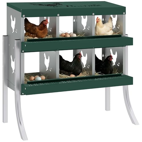 PawHut Chicken Nesting Boxes, 6 Compartment Metal Nesting Boxes for Chickens, Two-Tier Egg Laying Boxes with Vented Holes for Easy Egg Collection, for Hens Ducks, Silver - size: 34.1"L x 18.9"W x 34.1"H, style: Roll Away