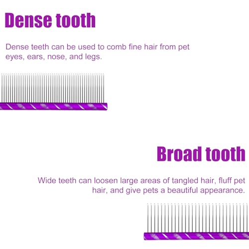 Fearless Alpaca Metal Pet Comb for Grooming Cats and Dogs (Purple) - Purple, Blue, Red, and Gold Colors Available - 8 Inch Length - Rounded Spine - Great Tool for Mats and Shedding - color: Purple
