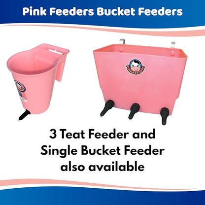6.6 Gallon Five Nipple Calf Feeder with 5 Calf Teats & Threaded Adapters, UV-Protected Group Feeding System with Metal Fence Mount Brackets for Farm & Ranch Livestock - Part# PF5