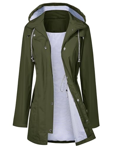 LOMON Raincoat Women Waterproof Long Hooded Trench Coats Lined Windbreaker Travel Jacket S-XXL - color: Army Green, size: Large